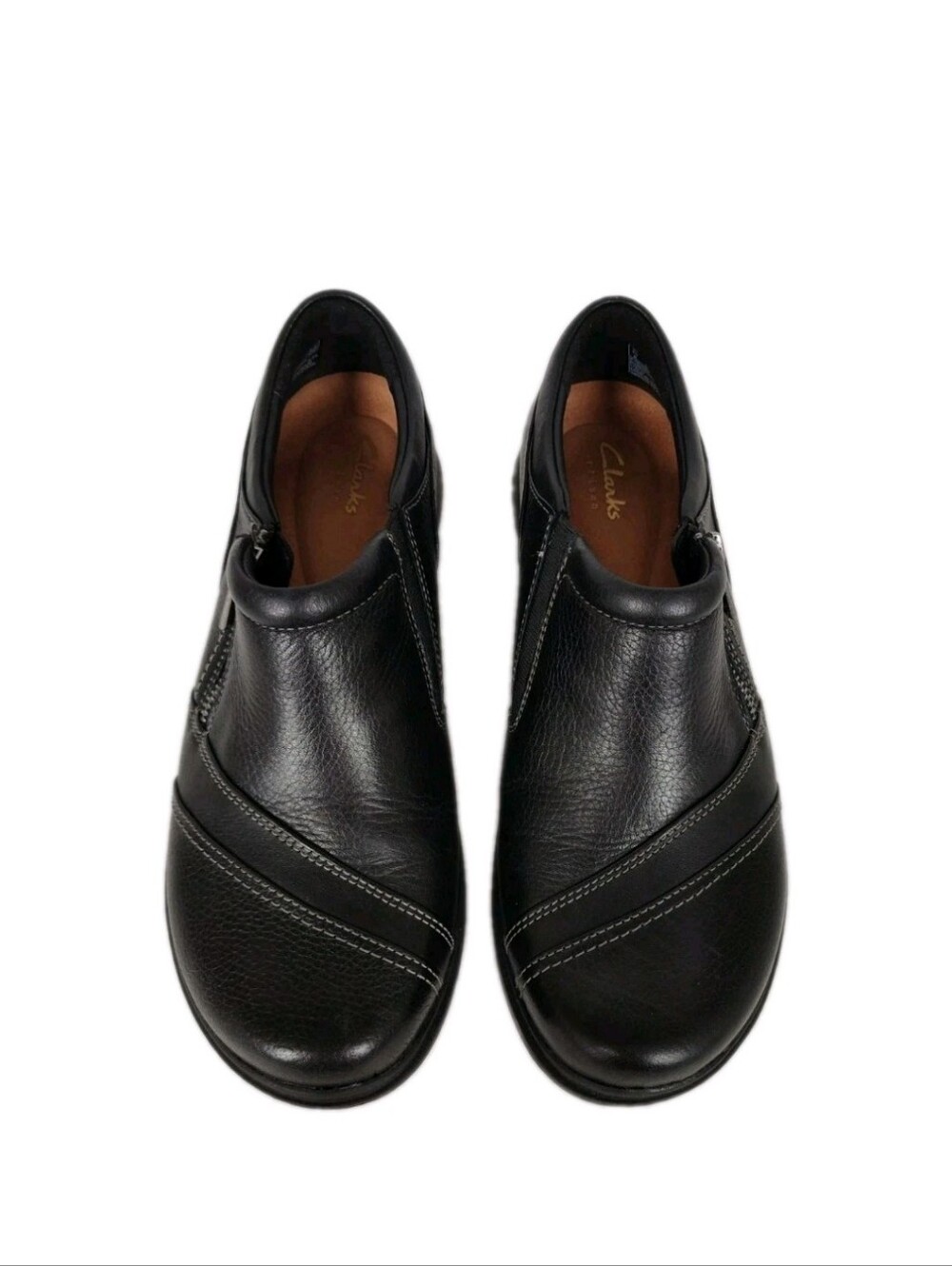 Clarks Women's Loafers Certina Black Leather Size 8W Shoes Side Zip